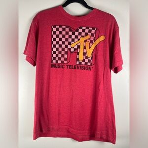 MTV Music Television Men's Checkered Logo T-Shirt Red Large 2012